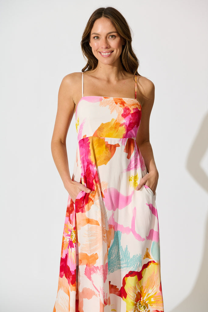 Willa Maxi Sundress in Blush and Multi Floral front