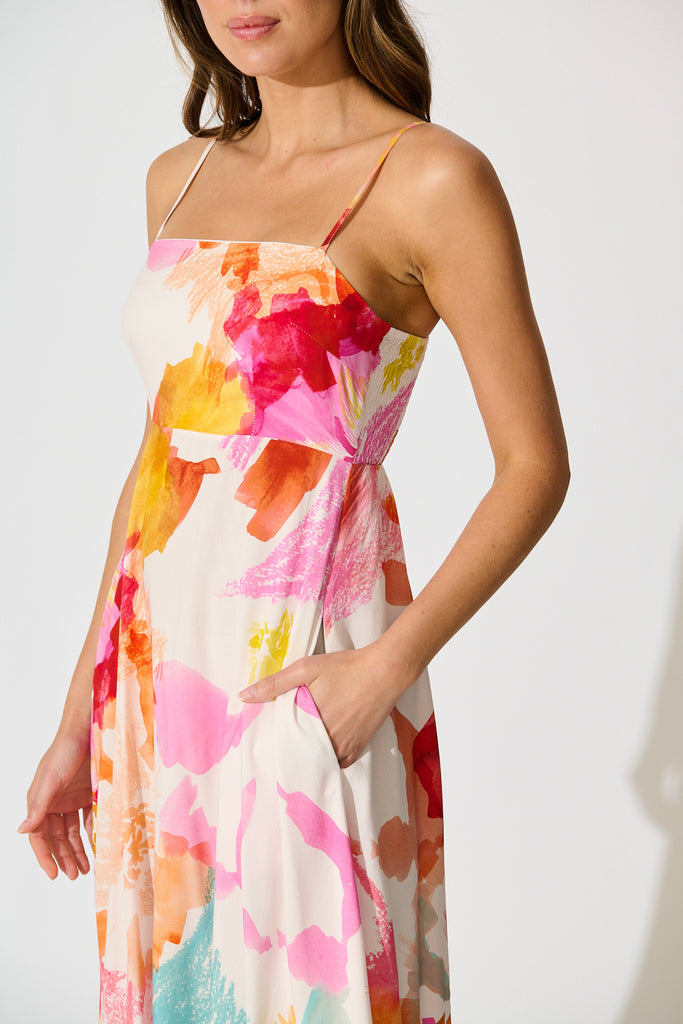 Willa Maxi Sundress in Blush and Multi Floral detail