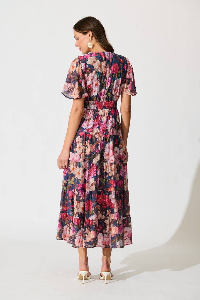 Pastel Symphony Maxi Dress in Navy with Blush Floral back