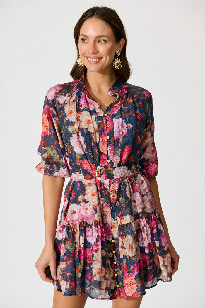 Blush Botanica Dress in Navy with Blush Floral front