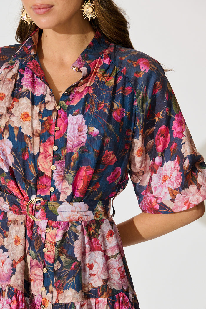 Blush Botanica Dress in Navy with Blush Floral detail