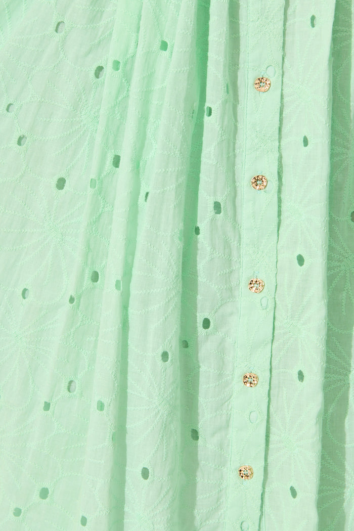 Jepson Midi Shirt Dress in Mint Broderie Cotton fabric