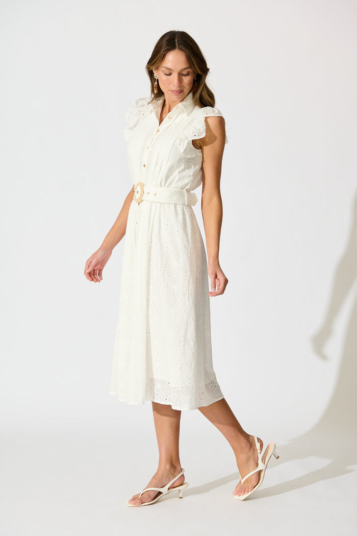 Jepson Midi Shirt Dress in White Broderie Cotton side