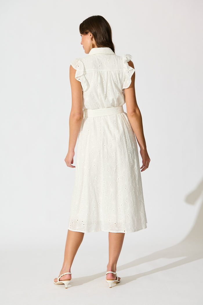 Jepson Midi Shirt Dress in White Broderie Cotton back