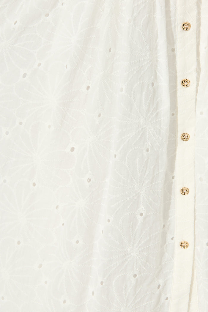 Jepson Midi Shirt Dress in White Broderie Cotton fabric