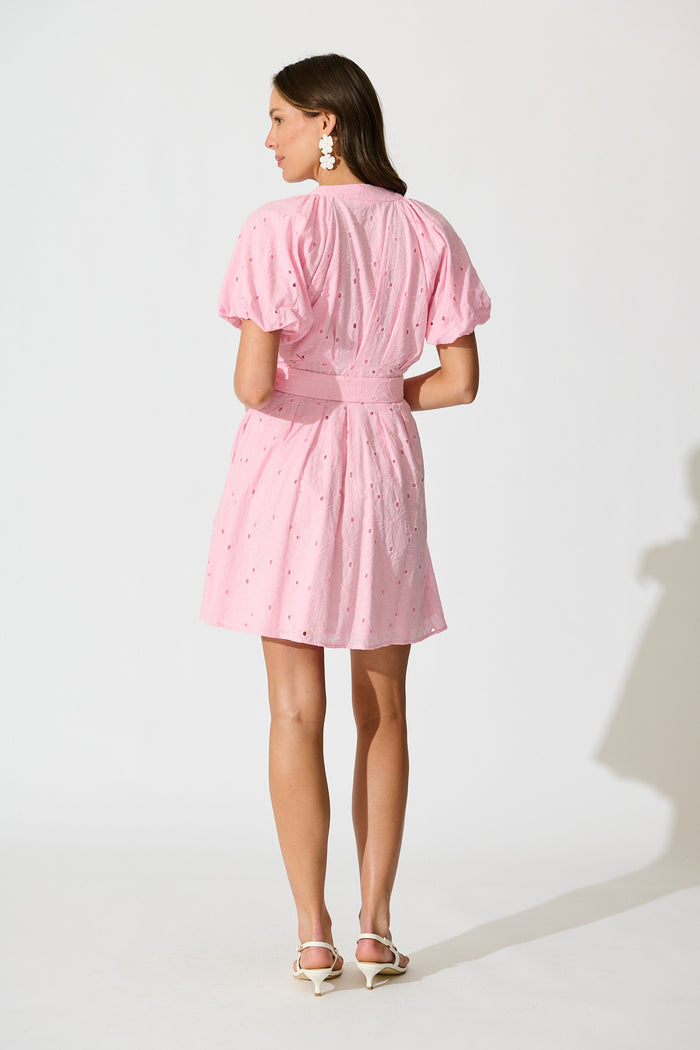 Eugena Dress in Pink Broderie Cotton back