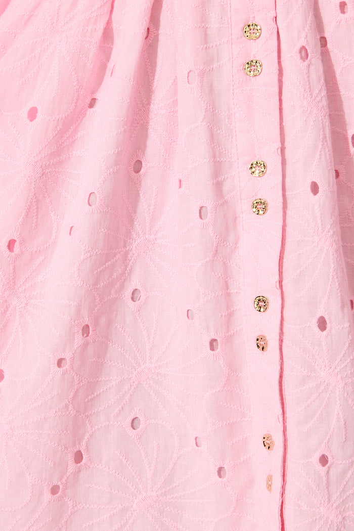 Eugena Dress in Pink Broderie Cotton fabric