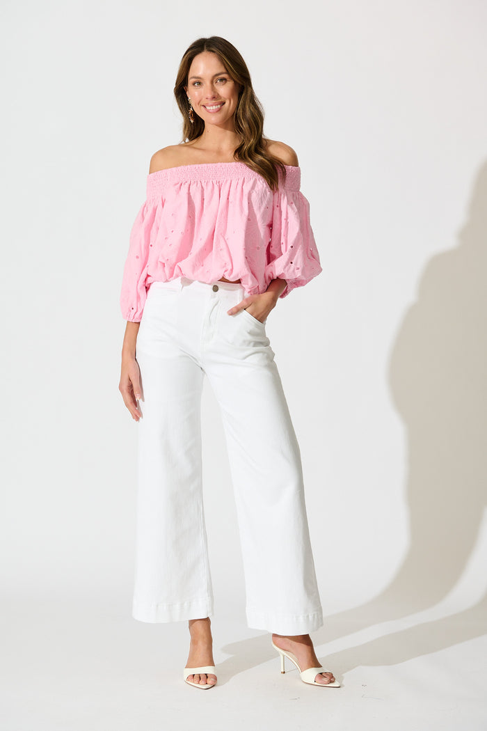 Tahlie Top in Pink Broderie Cotton full length