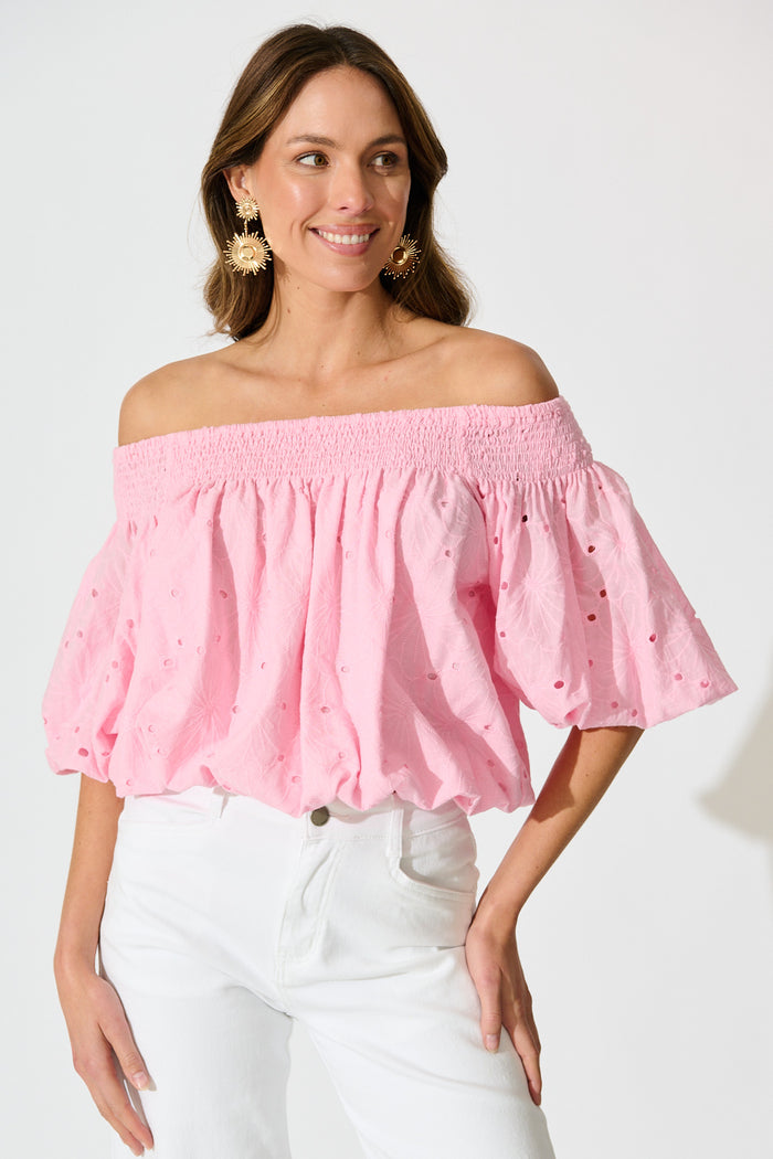 Tahlie Top in Pink Broderie Cotton front