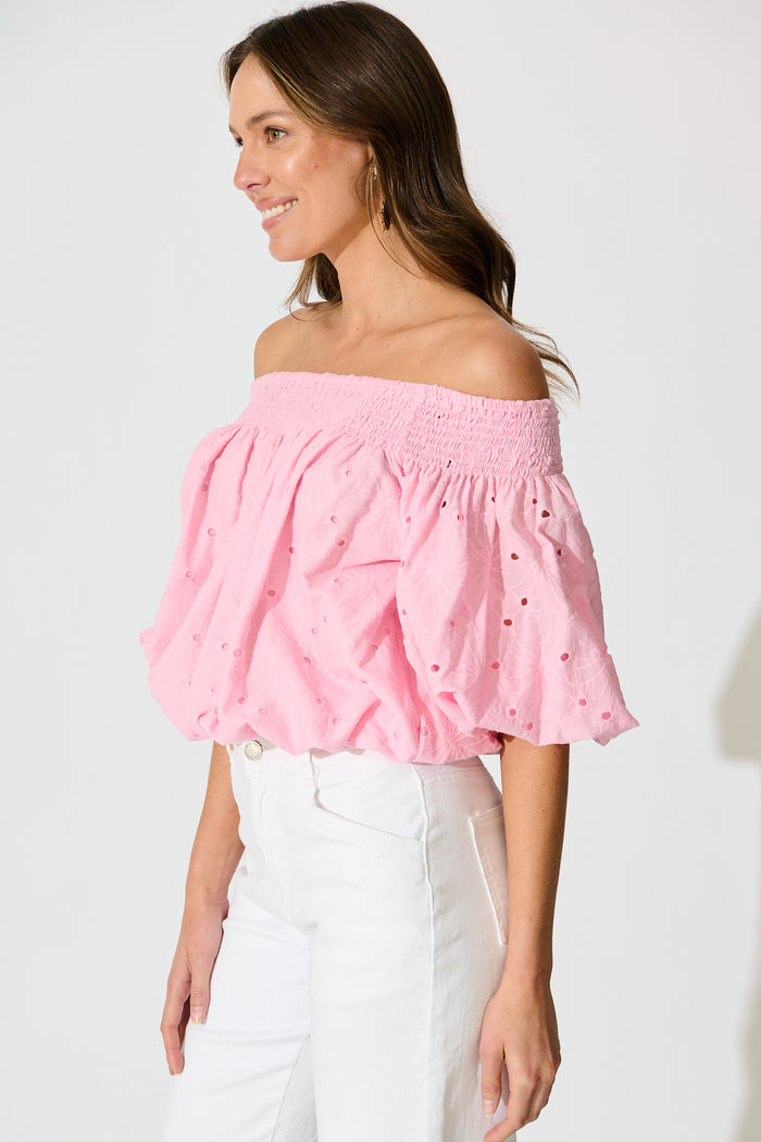 Tahlie Top in Pink Broderie Cotton side