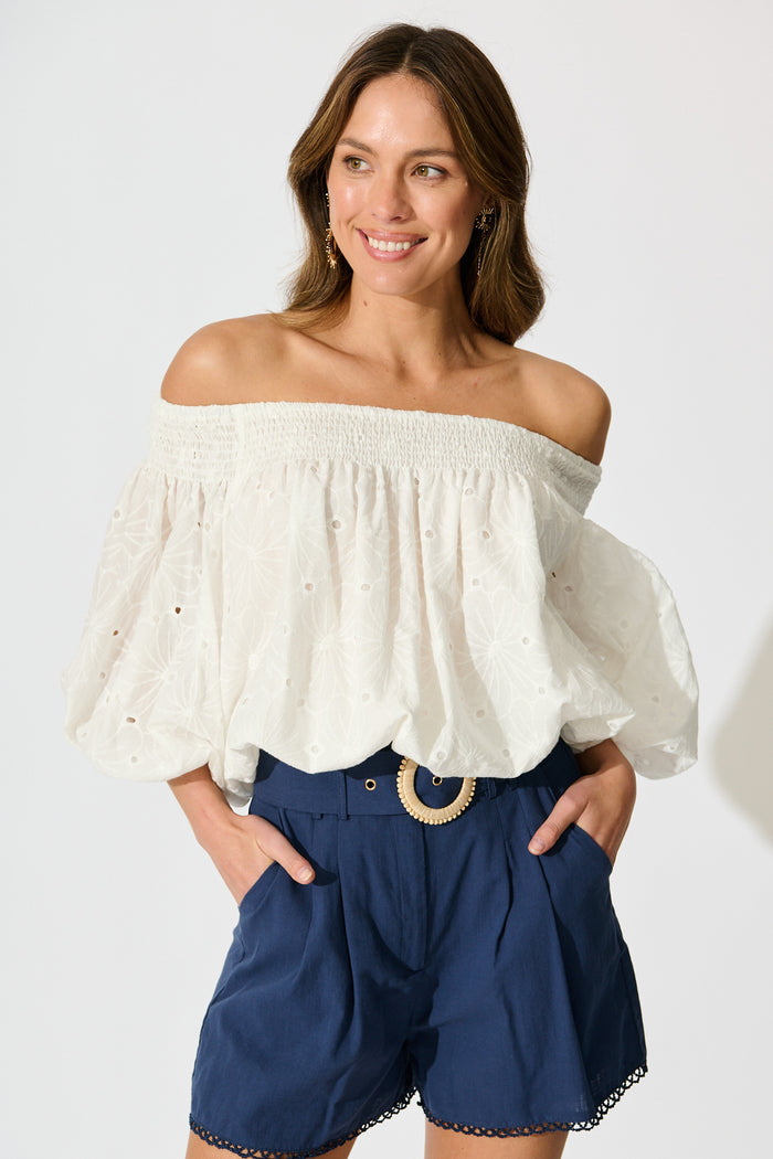Tahlie Top in White Broderie Cotton front