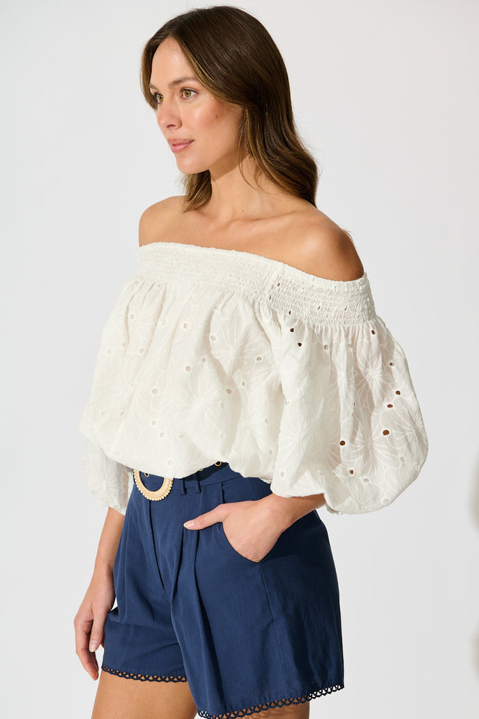 Tahlie Top in White Broderie Cotton side