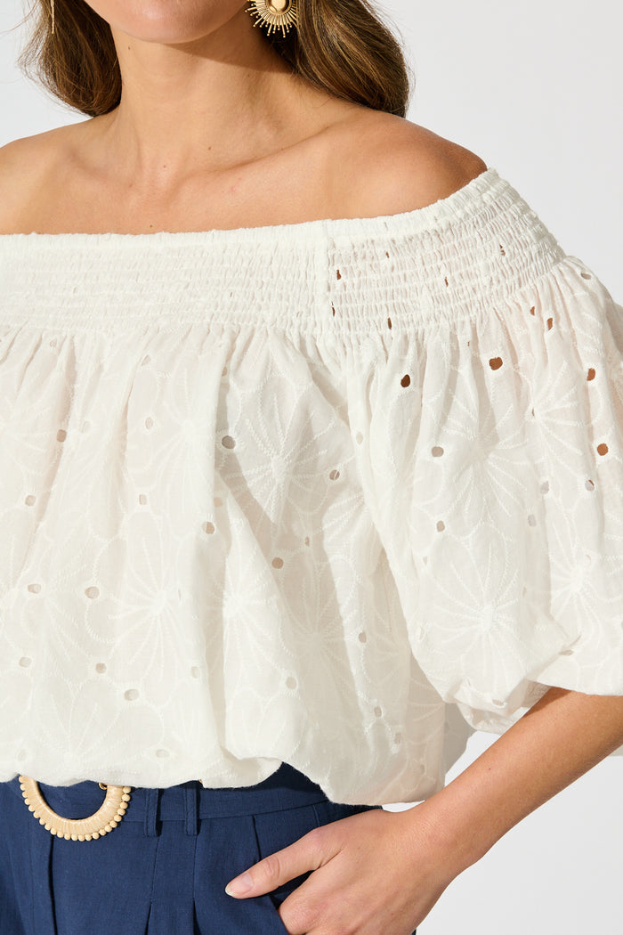 Tahlie Top in White Broderie Cotton detail