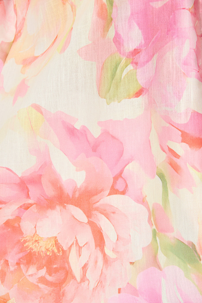 Blushing Horizon Top in Pink Multi Floral Linen Blend fabric