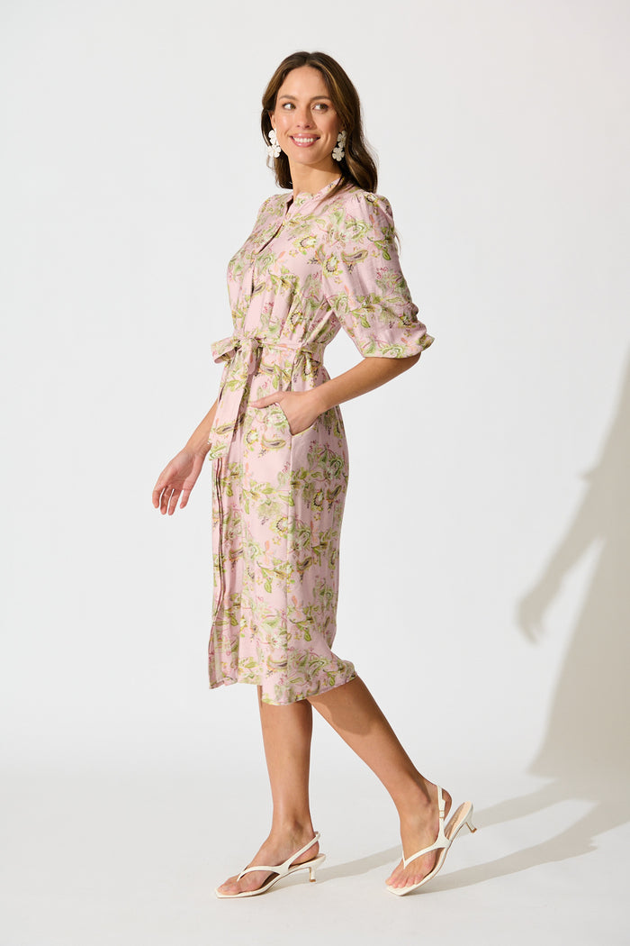 Emari Midi Dress in Blush with Green Print side