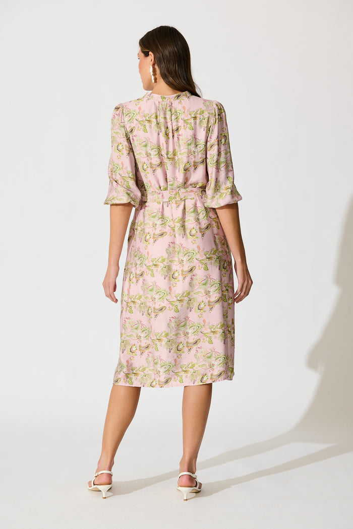 Emari Midi Dress in Blush with Green Print back