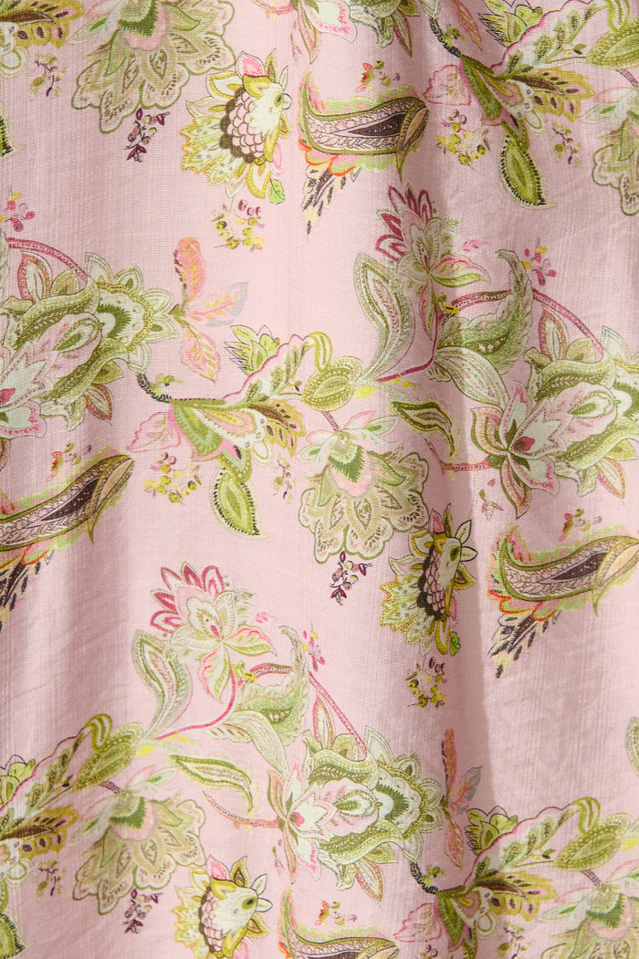 Emari Midi Dress in Blush with Green Print fabric