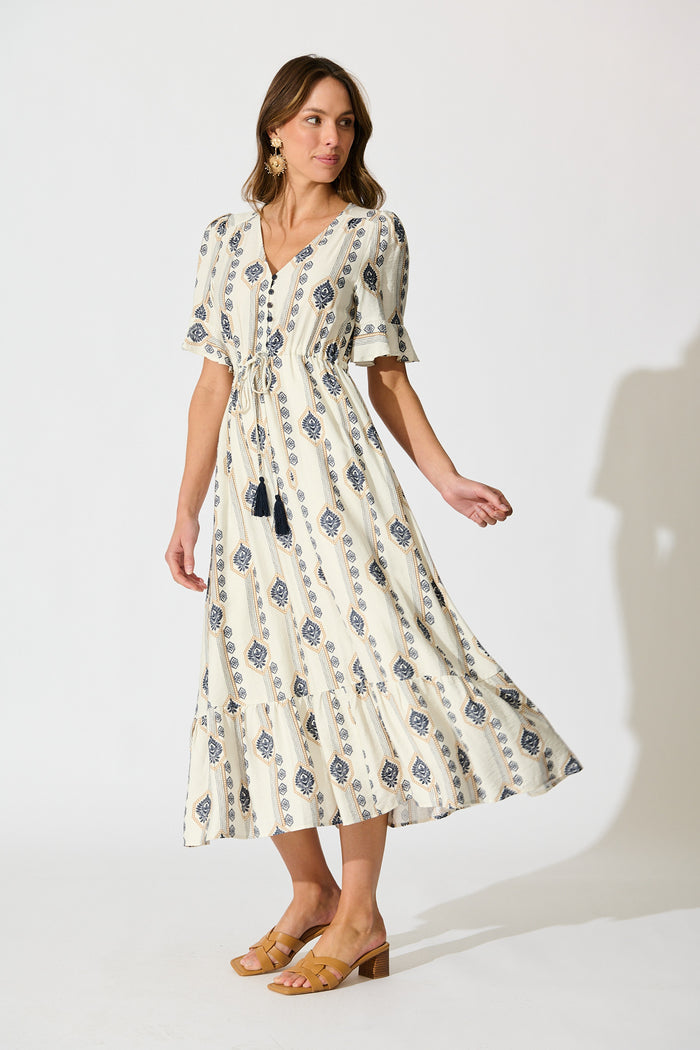 Keri Maxi Dress – Cream Navy Boho Print
