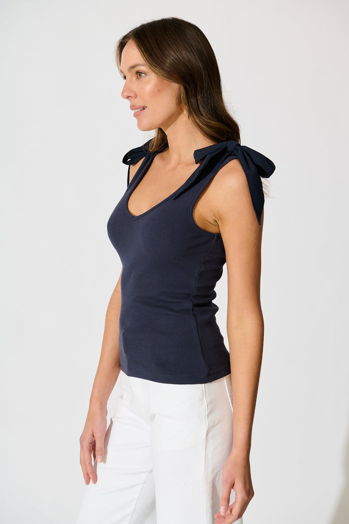 Tied With Love Knit Top with Bow in Navy side