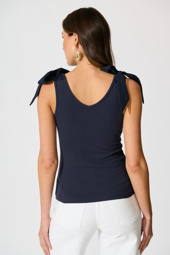 Tied With Love Knit Top with Bow in Navy back