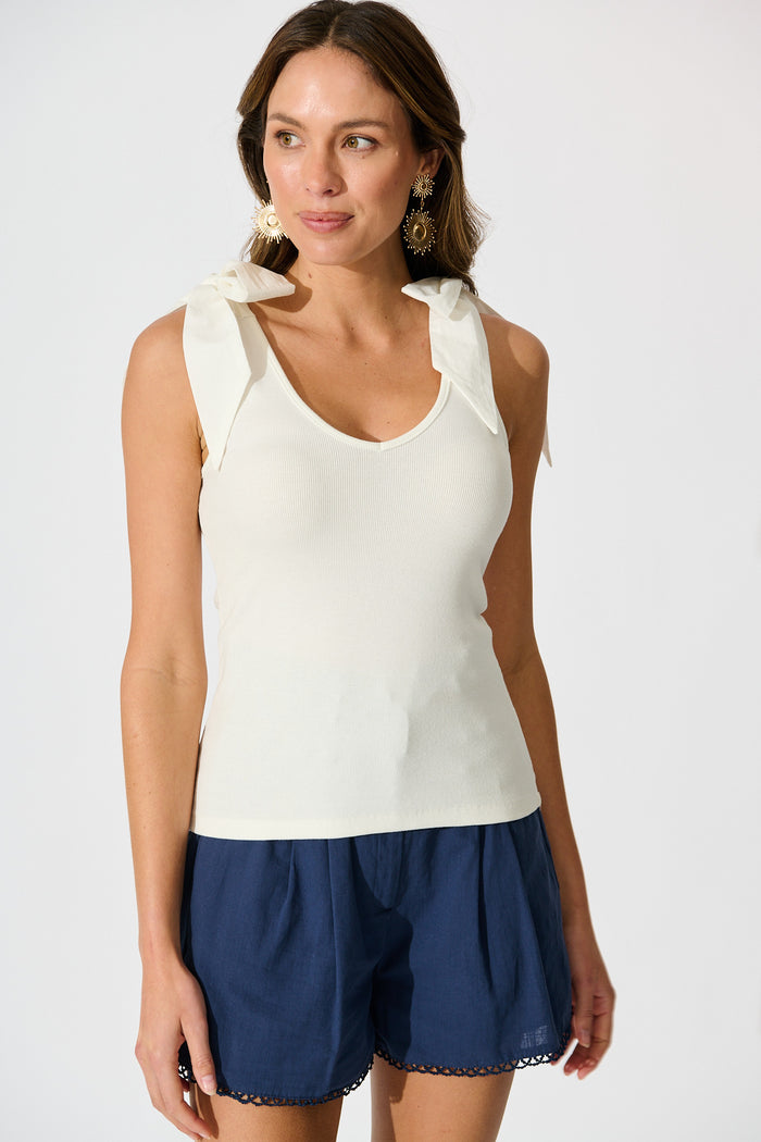 Tied With Love Knit Top with Bow in White front