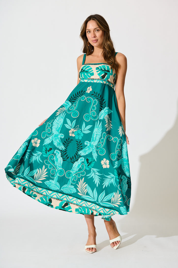 Addilyn Maxi Sundress Green Leaf Print | St Frock Addilyn Maxi Sundress Green Leaf Print | St Frock