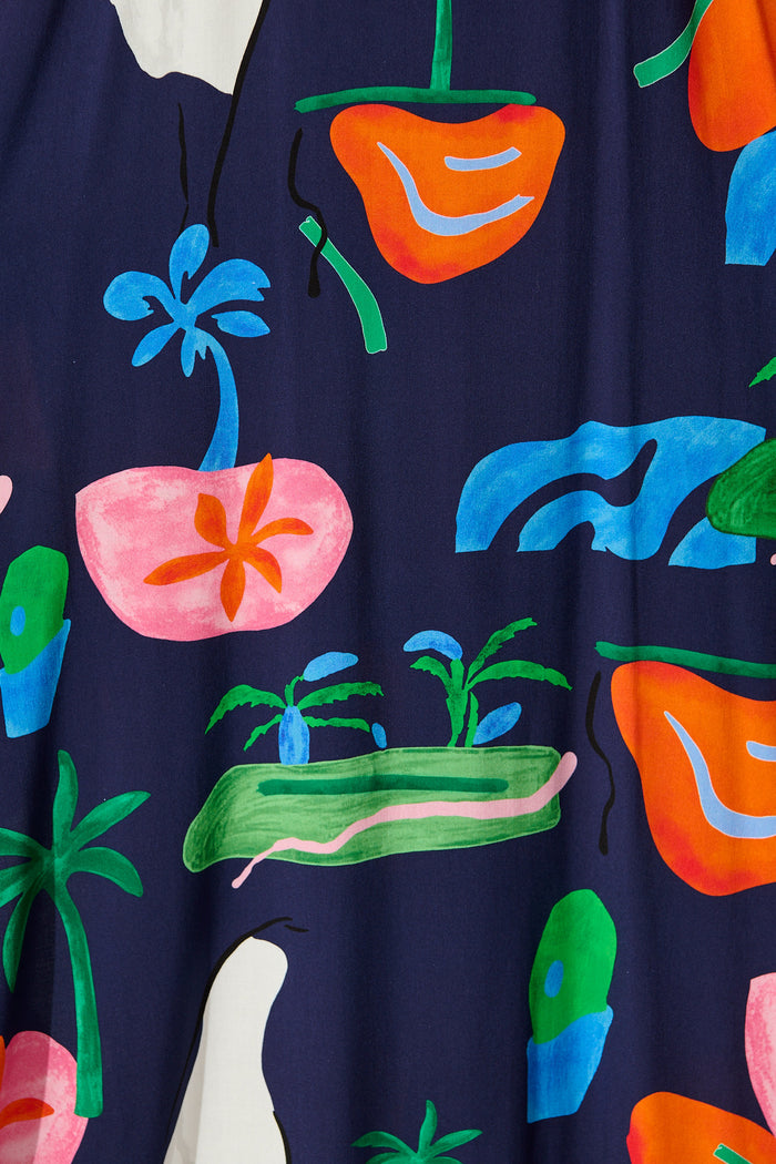 Dusky Petals Maxi Sundress in Navy Multi Print fabric