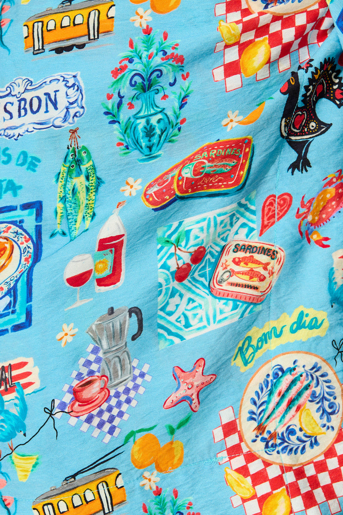 Rita Skirt in Blue Multi Conversational Print fabric