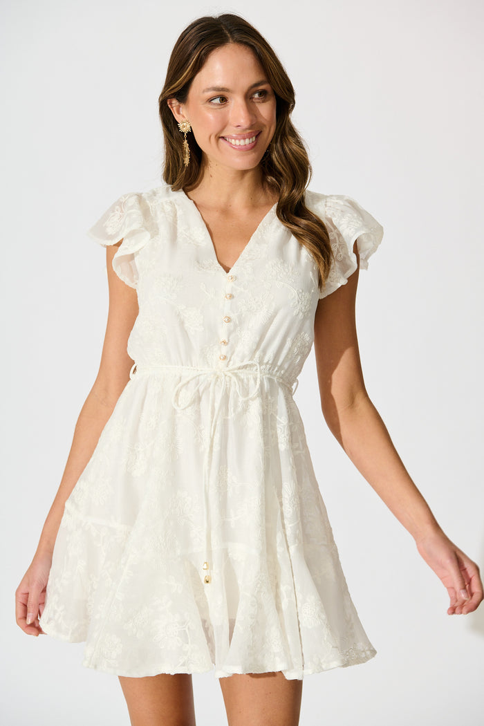 Embroidered Grace Dress in White front