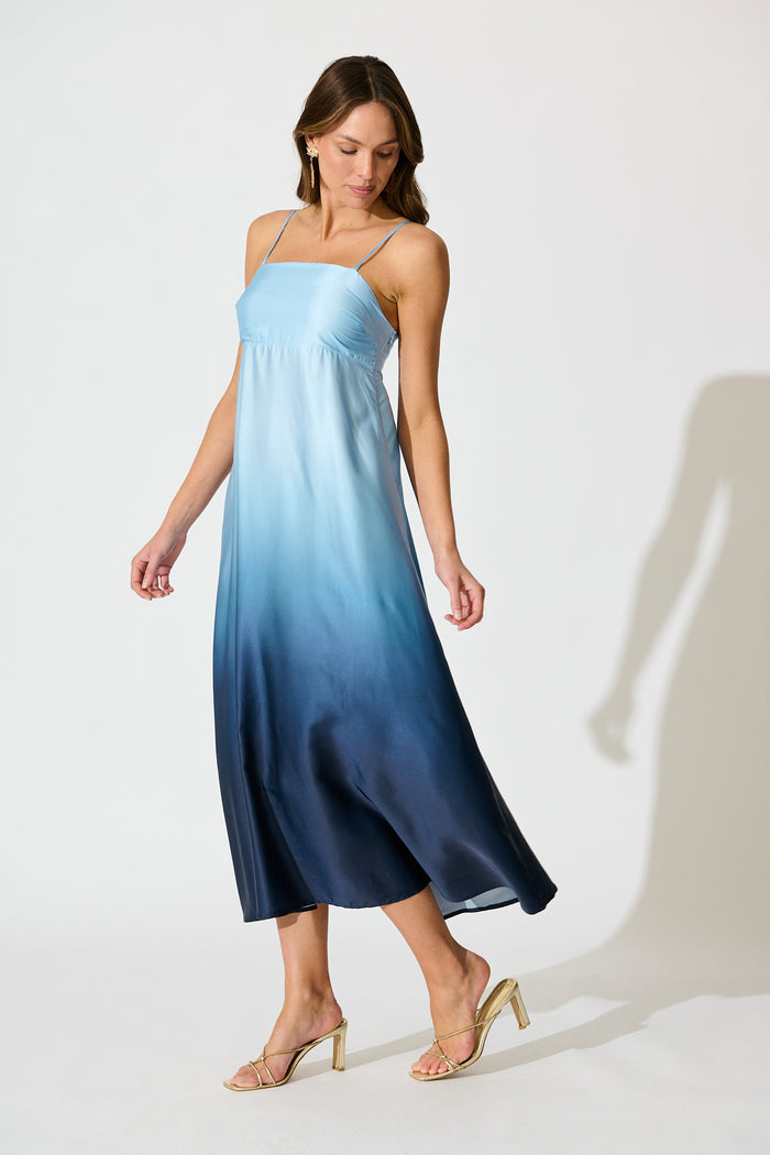 Ombre Muse Maxi Sundress in Blue Satin side