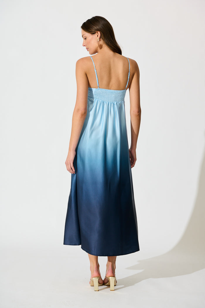 Ombre Muse Maxi Sundress in Blue Satin back