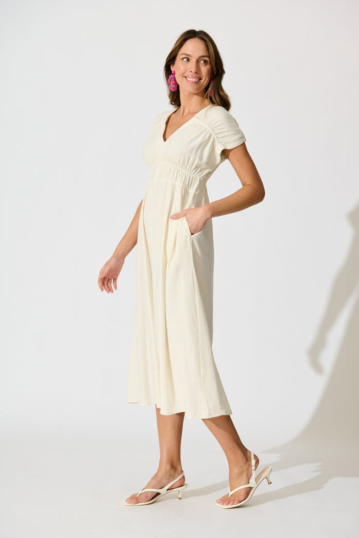 Ismaria Midi Dress in Oatmeal Linen Blend side