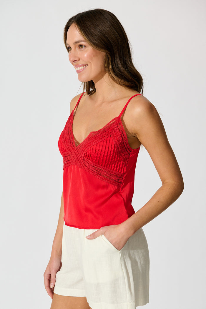 Esta Lace Cami Top in Red Satin side