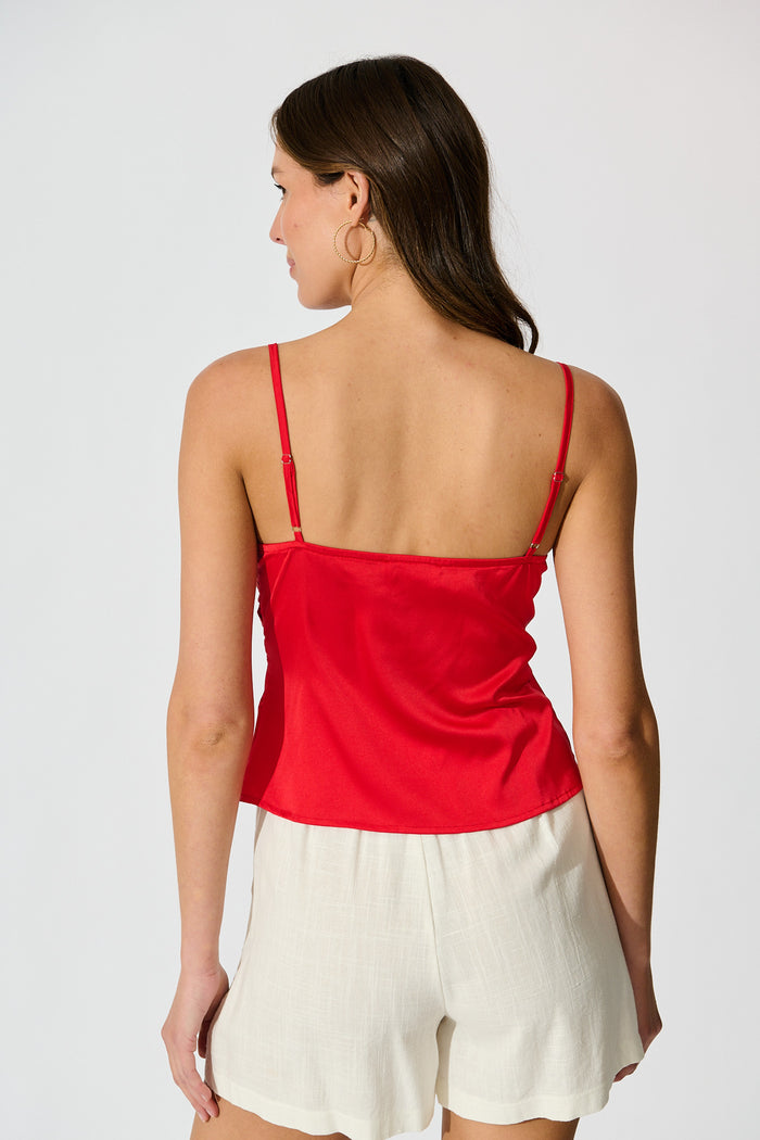 Esta Lace Cami Top in Red Satin back