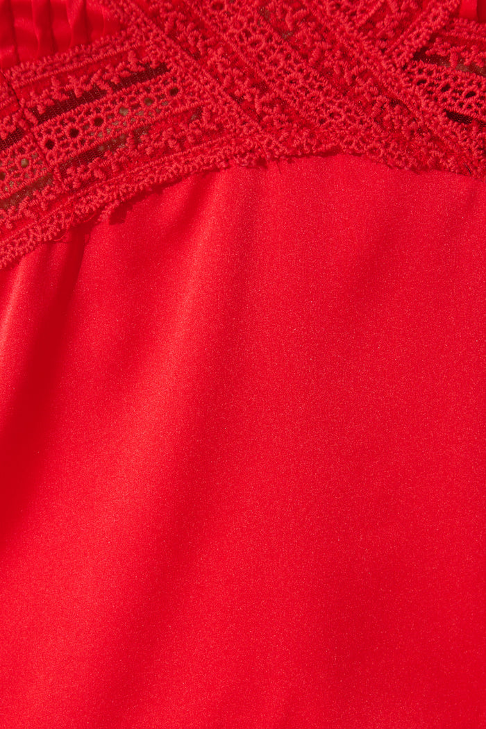 Esta Lace Cami Top in Red Satin fabric