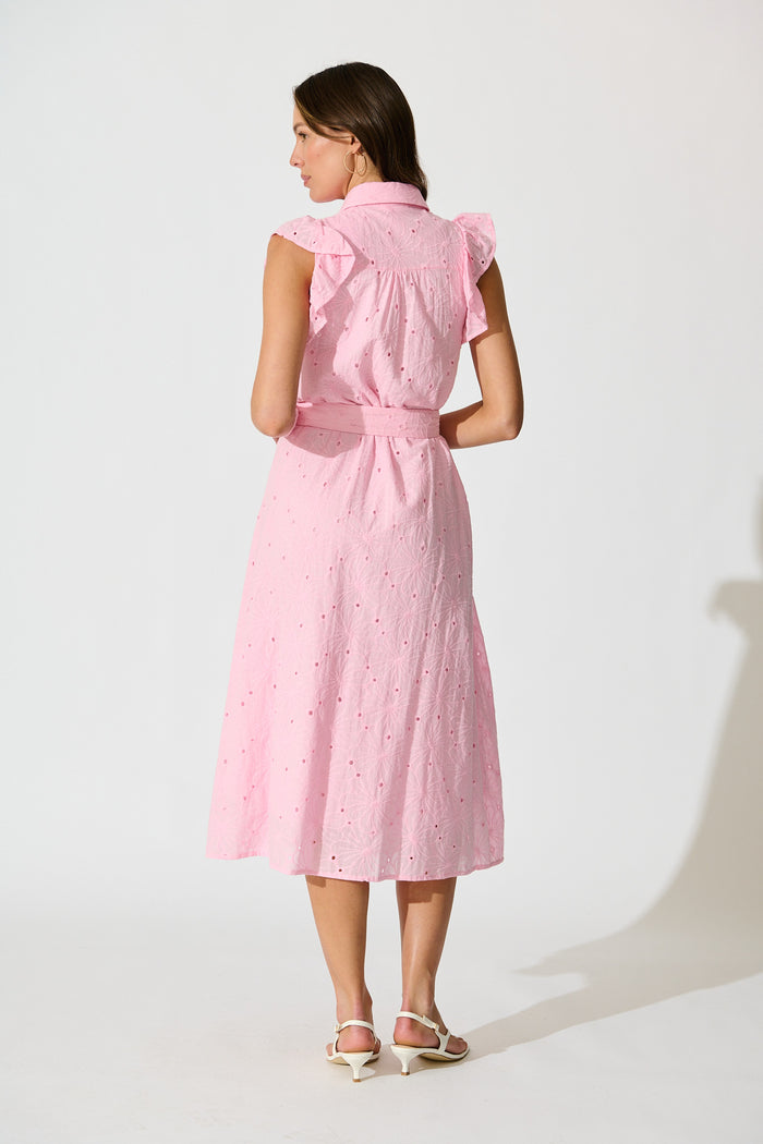 Jepson Midi Shirt Dress – Pink Broderie Cotton