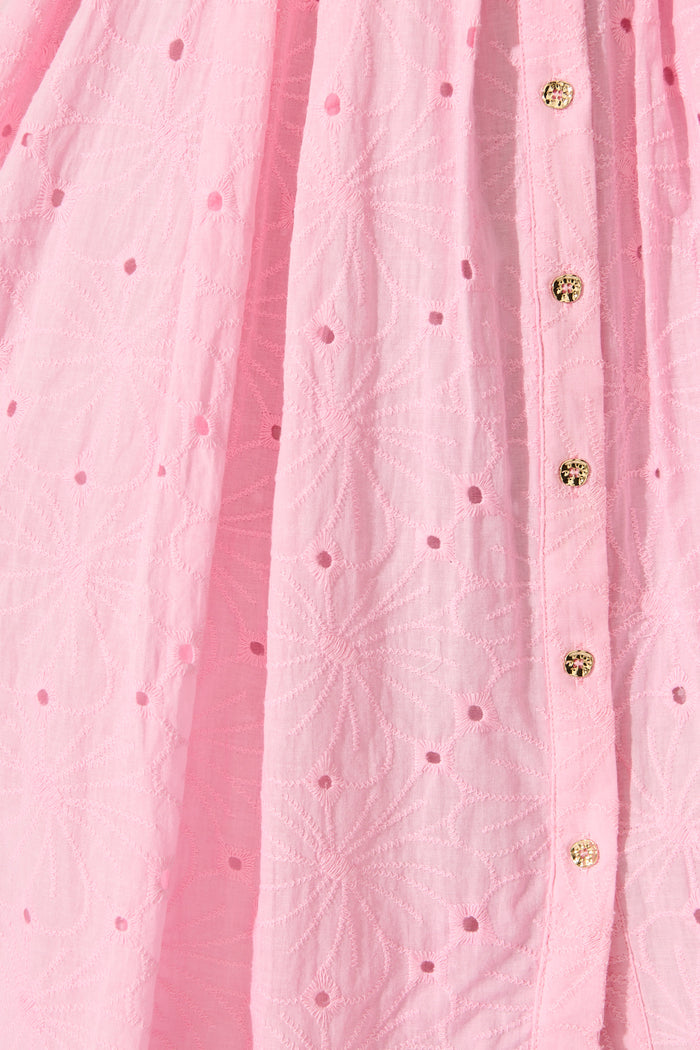 Jepson Midi Shirt Dress in Pink Broderie Cotton fabric