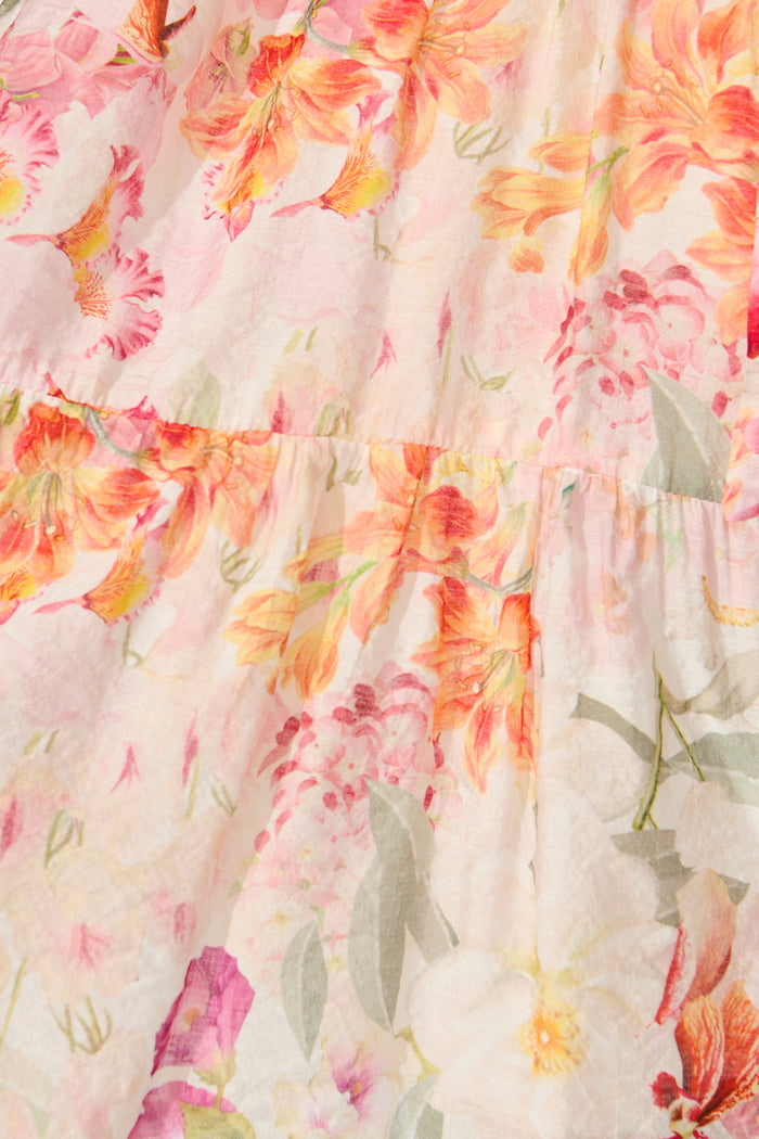Elma Dress in Pink with Multi Watercolour Floral fabric