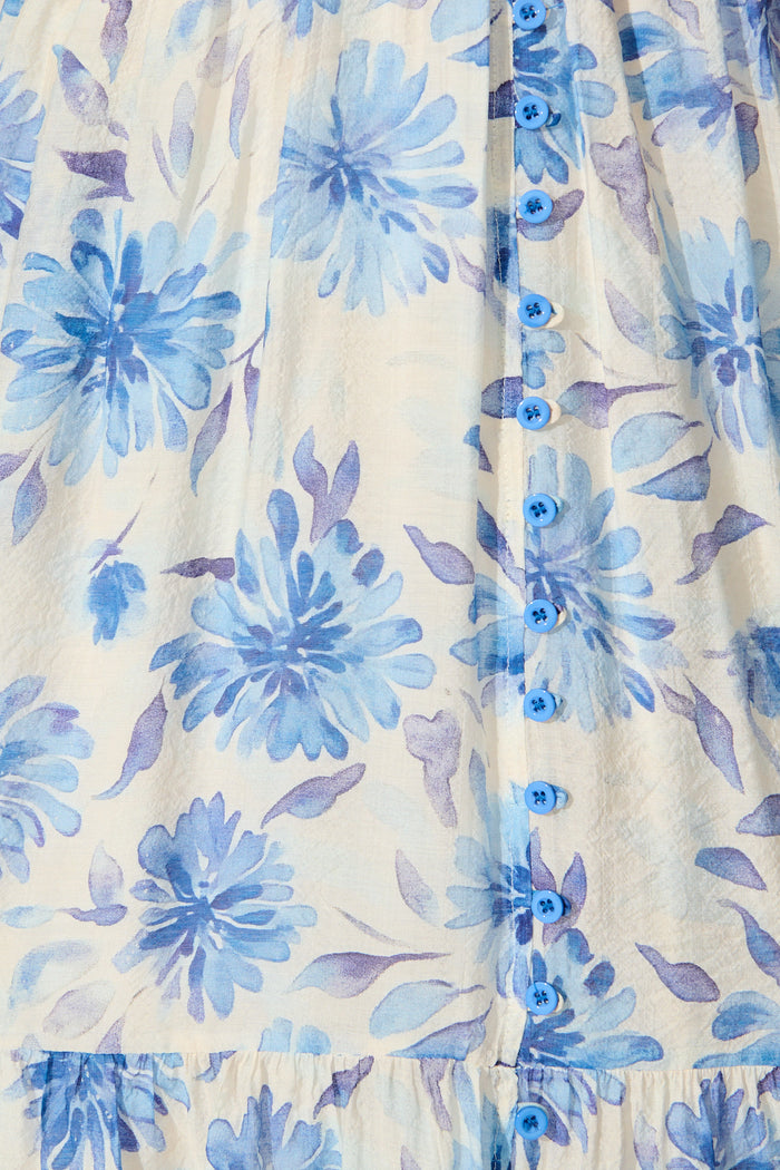 Zennith Midi Dress in Cream with Blue Floral fabric