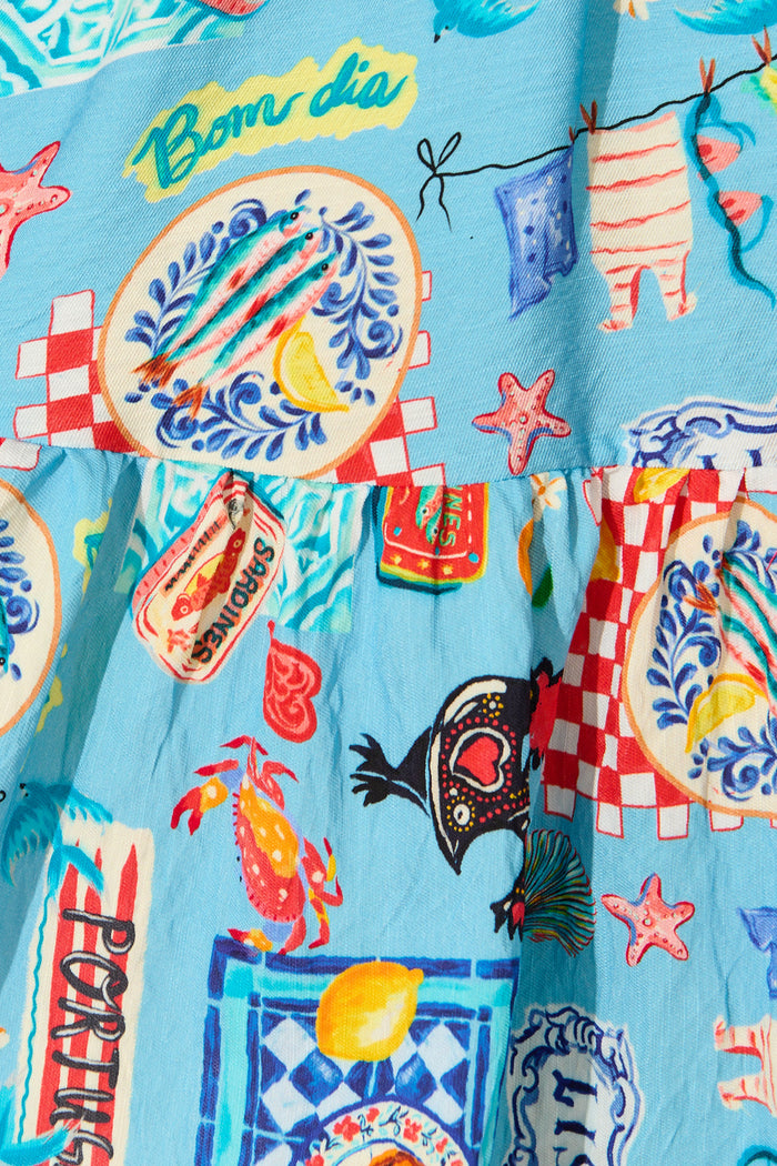 Tenaya Dress in Blue Multi Conversational Print fabric