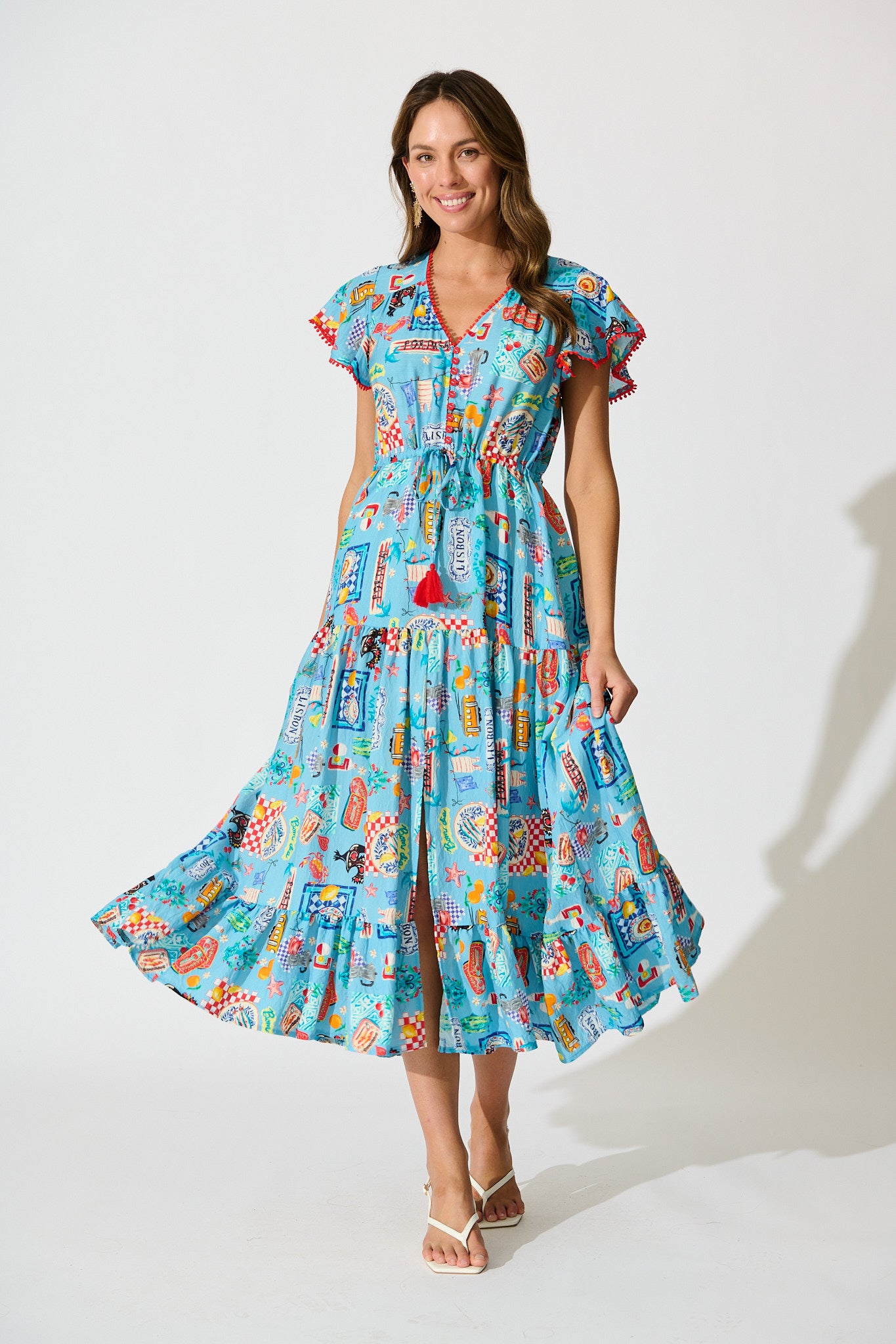 Alice Maxi Dress Blue Multi Conversational Print | St Frock Alice Maxi Dress Blue Multi Conversational Print | St Frock