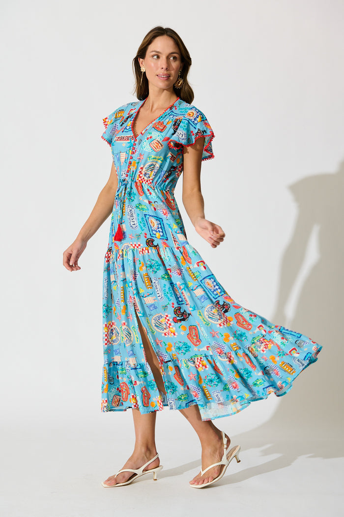 Alice Maxi Dress in Blue Multi Conversational Print side