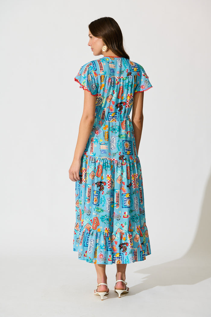 Alice Maxi Dress in Blue Multi Conversational Print back