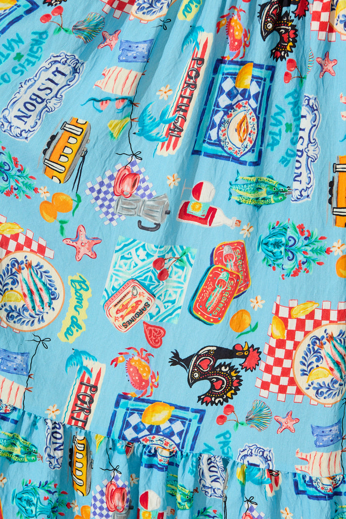 Alice Maxi Dress in Blue Multi Conversational Print fabric