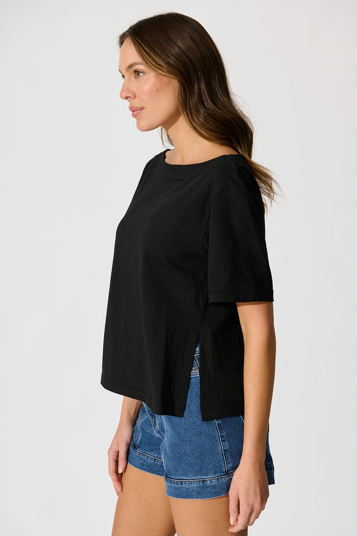 Aveda Off Shoulder T Shirt in Black side