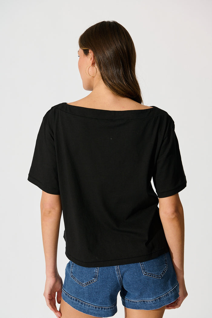 Aveda Off Shoulder T Shirt in Black back