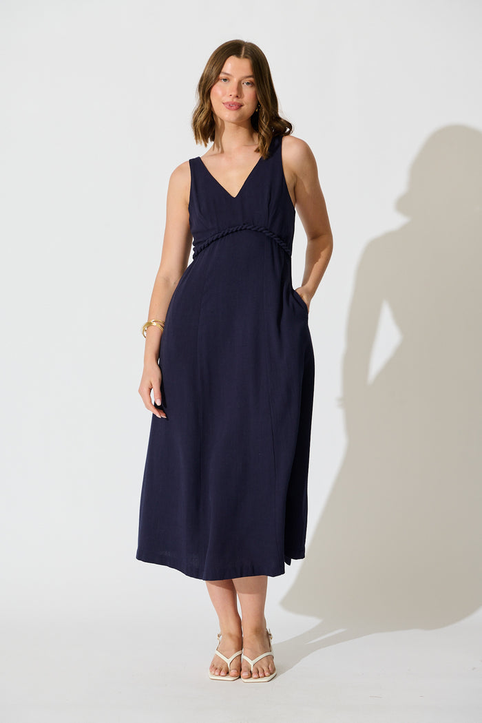 Jordie Midi Dress in Navy full length