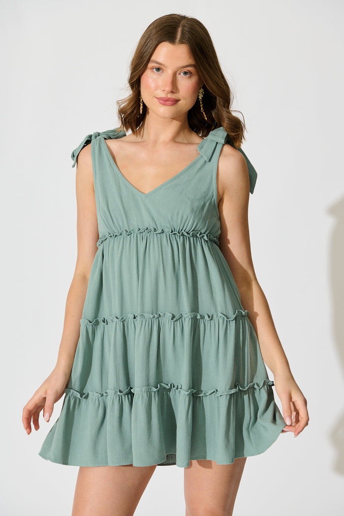Sofiya Dress in Sage Linen Blend front