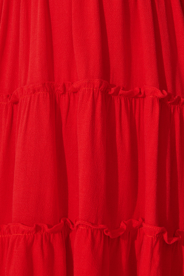 Sofiya Dress in Red Linen Blend fabric