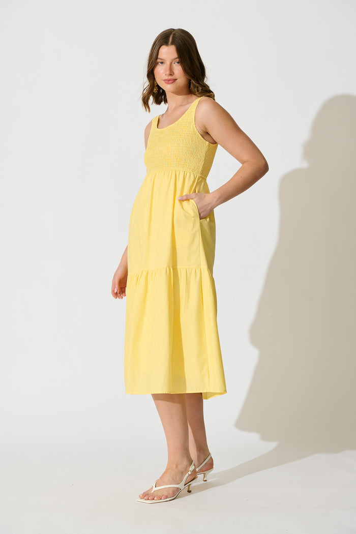 Caribbean Midi Dress – Butter Yellow Cotton Linen